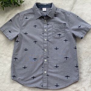 Gymboree Gray & Navy Airplane Button Down Shirt 7/8 EUC Medium Aviation